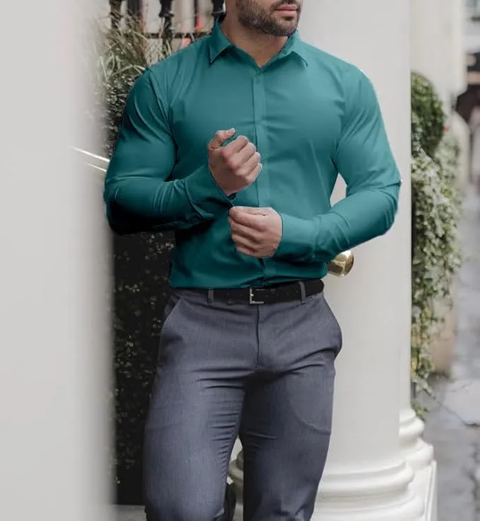 Dress Shirts for Men Stretch Slim Fit Long Sleeve Mens Dress Shirts Casual Business Muscle Fit Button Down Shirts