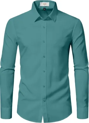 Dress Shirts for Men Stretch Slim Fit Long Sleeve Mens Dress Shirts Casual Business Muscle Fit Button Down Shirts