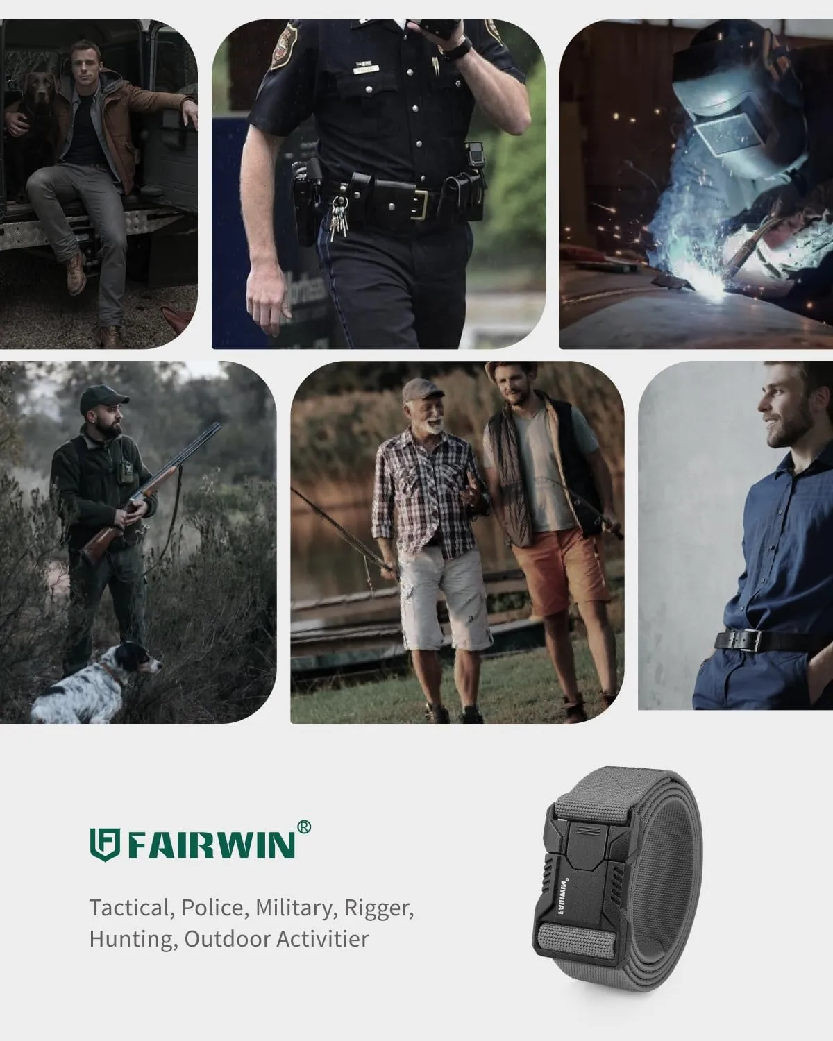 FAIRWIN Tactical Belt Men, 1.5" Stretch Nylon Web Military Hiking Rigger Work Belts with Quick-Release Seatbelt Buckle