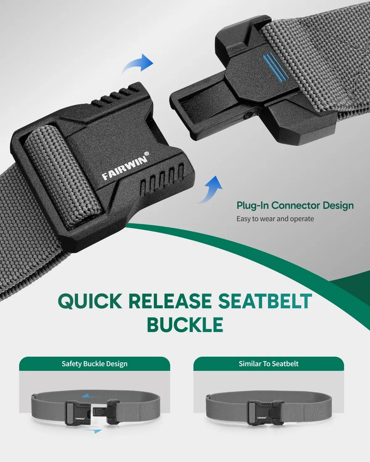 FAIRWIN Tactical Belt Men, 1.5" Stretch Nylon Web Military Hiking Rigger Work Belts with Quick-Release Seatbelt Buckle