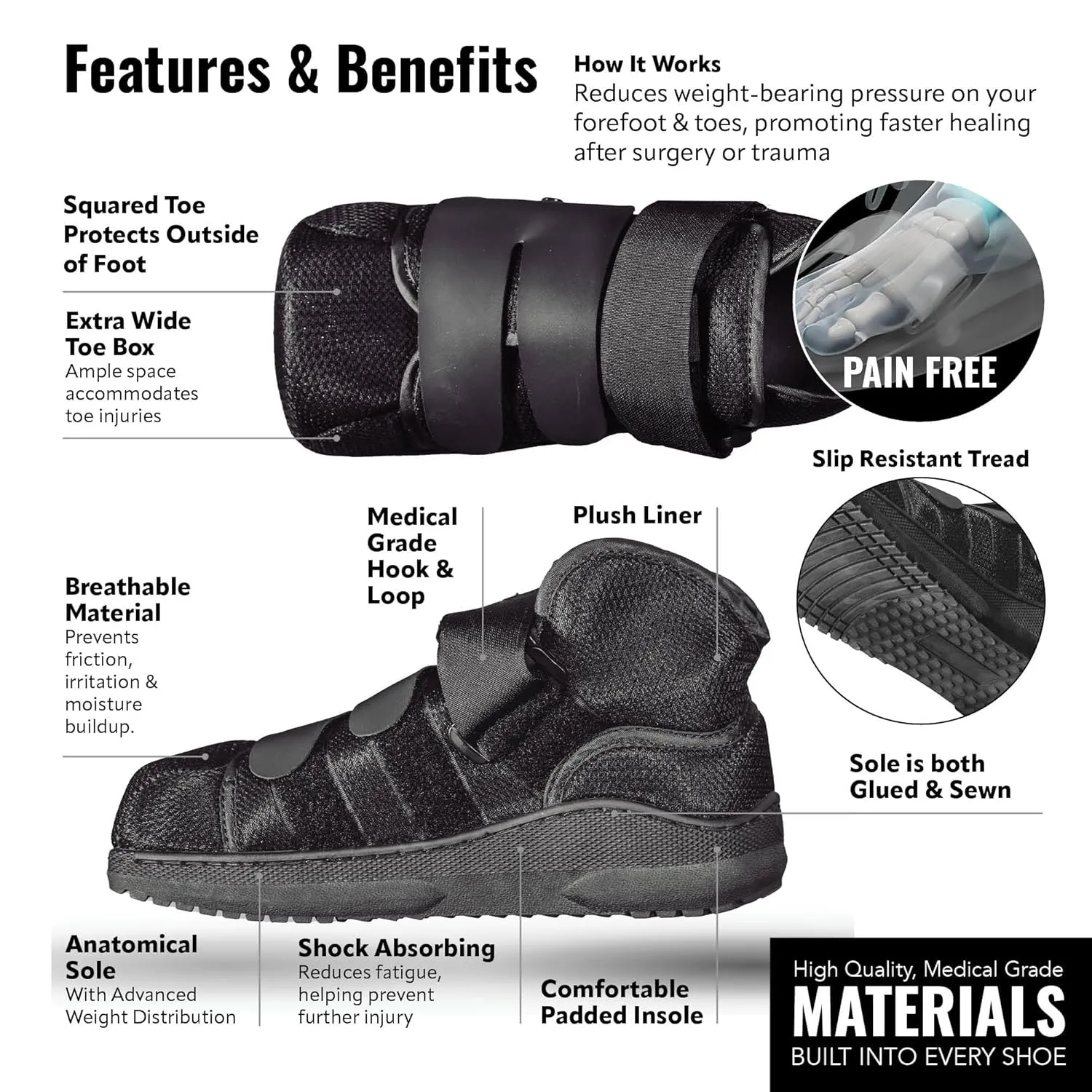 High Medical Shoe Closed Toe, Size XS, Walking Boot & Foot Brace, Post Op/Orthopedic Boot for Injured Foot for Kids