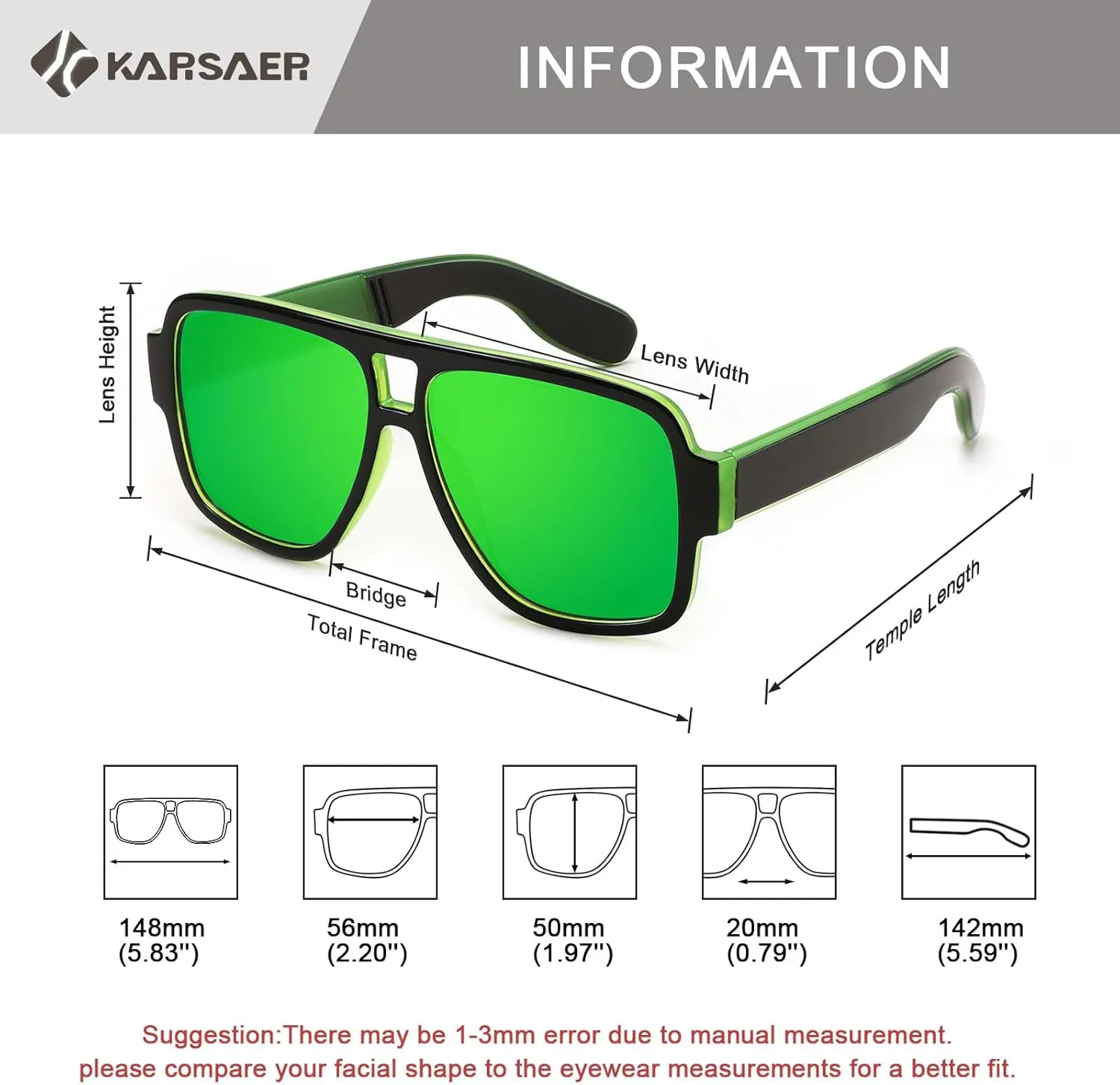 Karsaer Retro 70s Inspired Aviator Eyewear for Men and Women, Double Bridge Square Frame, Bold Pilot Design K7123