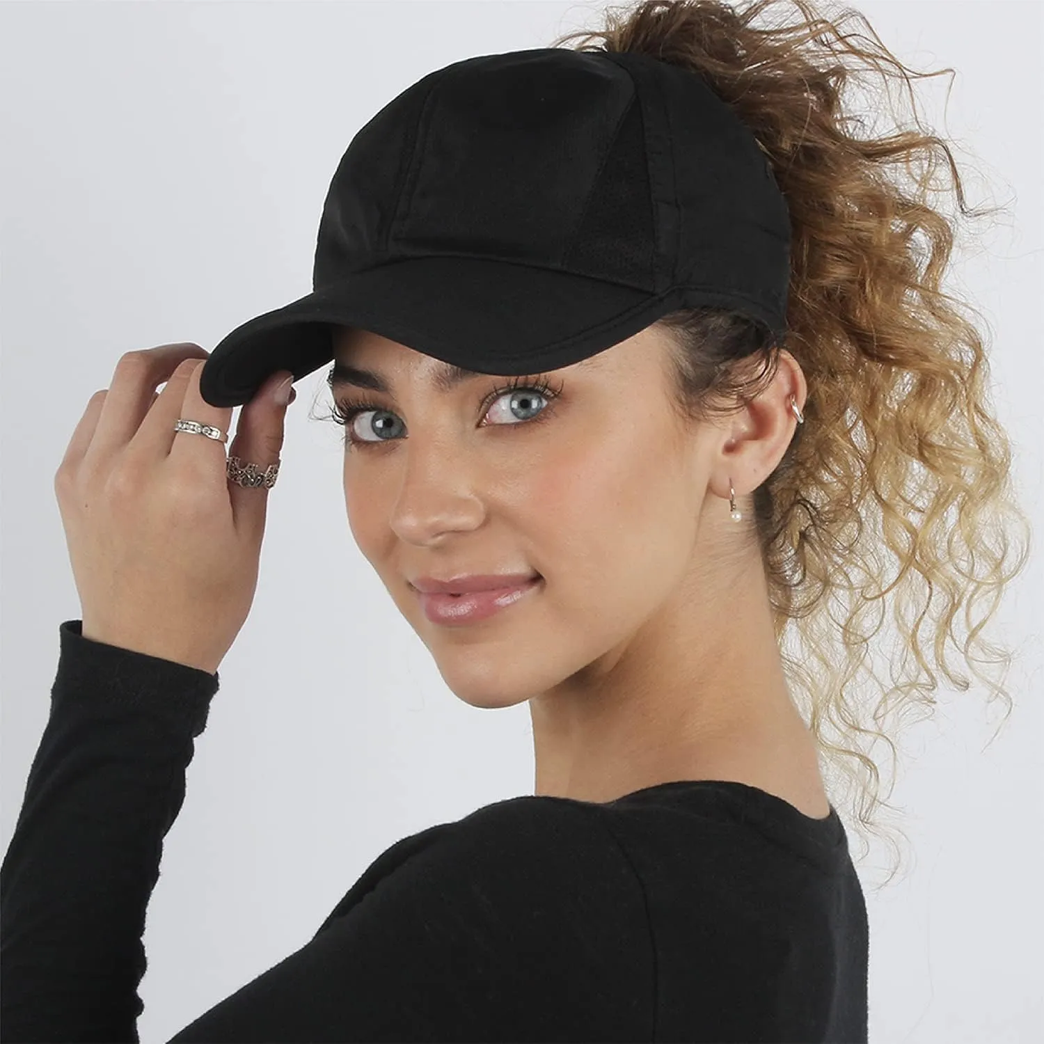 Ponyflo Womens Ponytail Baseball Cap - Ponytail Hats for Women, Curly Hair Ponytail Hat, Baseball Hat for Women